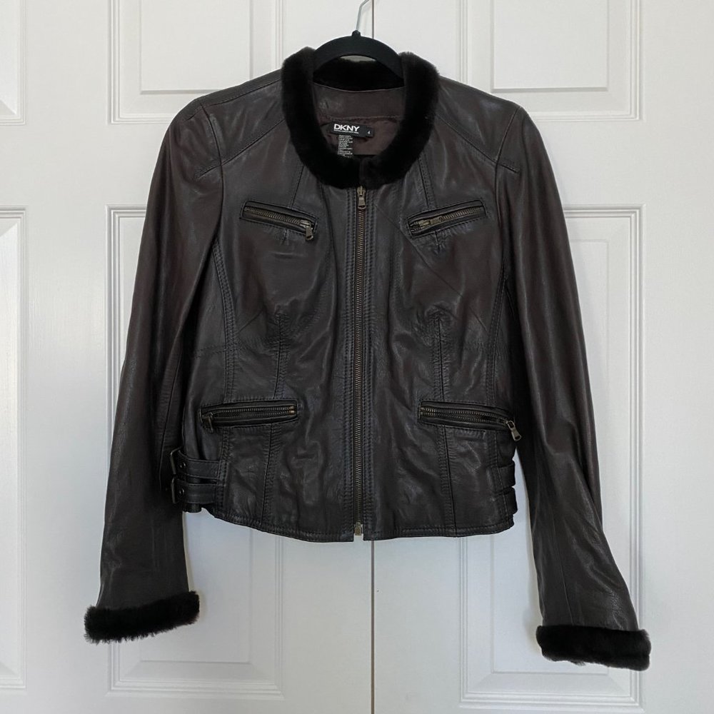 DKNY New York Italian lamb leather cropped leather jacket size 4